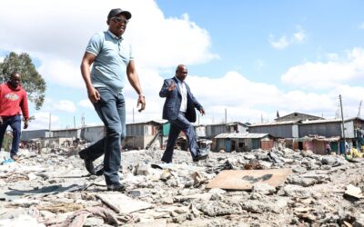 Kenya's Interior CS touring the vacated riparian areas, to help avoid future devastations of floods