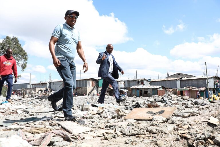 Kenya's Interior CS touring the vacated riparian areas, to help avoid future devastations of floods