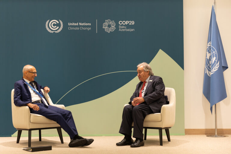 United Nation Secretary General António Guterres during bilateral meeting with John Podesta, Senior Advisor to the US President for International Climate Policy, USA (Photo: UN Climate Change - Kiara Worth)